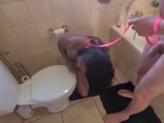 Human toilet indian escort get pissed on and get her head flushed followed by sucking dick