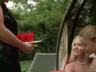 Two girlfriends punishing provocative blonde