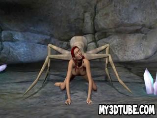 3D redhead feature getting fucked by an alien spider