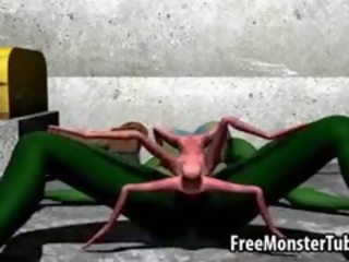 Xanh lục 3d enchantress được fucked lược cứng qua một người ngoài hành tinh spider