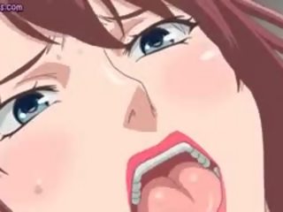 Anime slattern dostaje usta wypełniony z nasienie