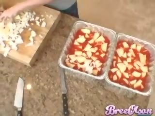 Sedusive teen Bree Olson baking in her kitchen